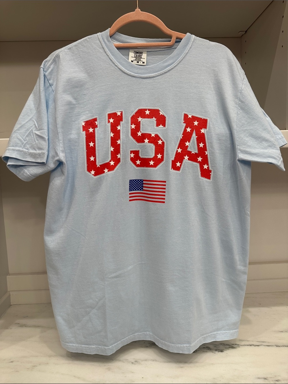 Comfort Colors medium USA Graphic Tee - Light Blue Patriotic T-Shirt. Like new